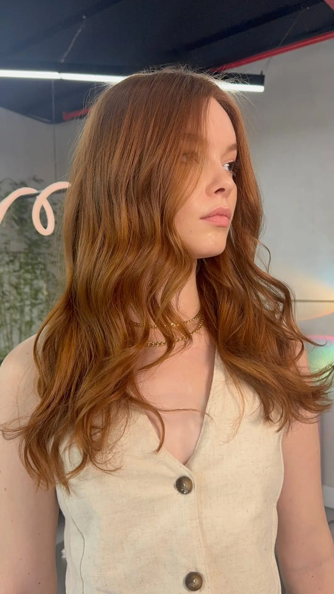 Natural copper hair color on client