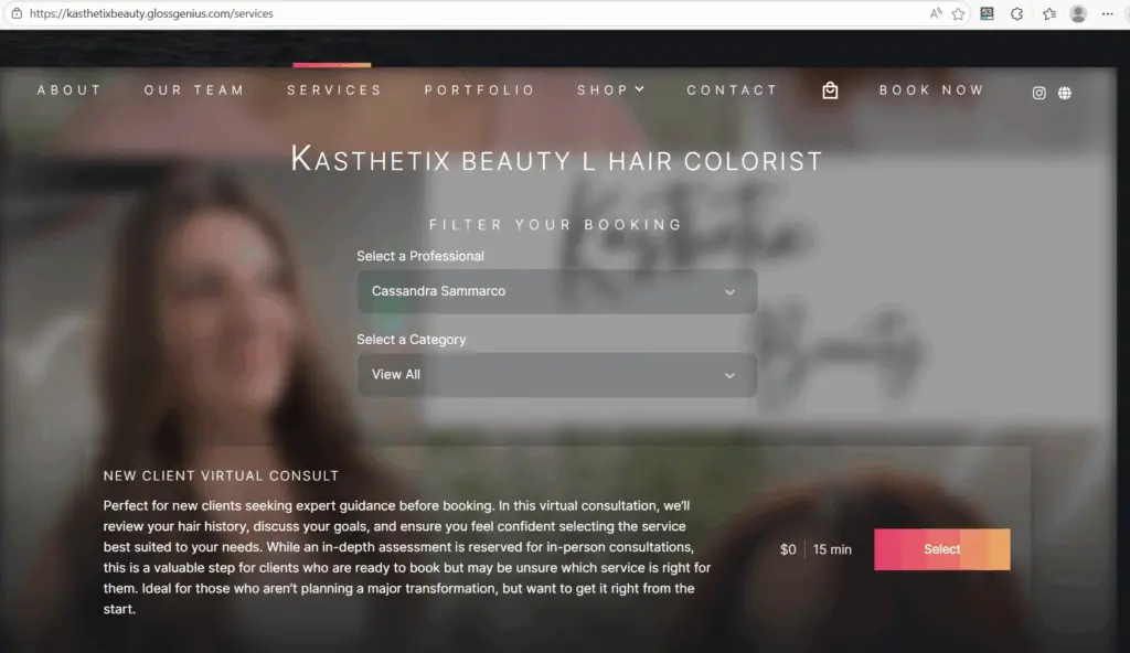 Booking website for NYC Hair Salon