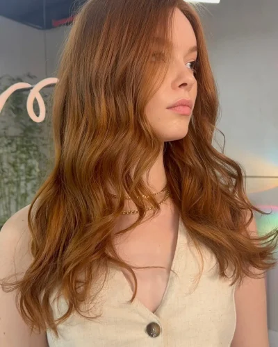 Natural copper hair color on client