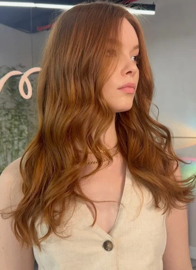 Natural copper hair color on client