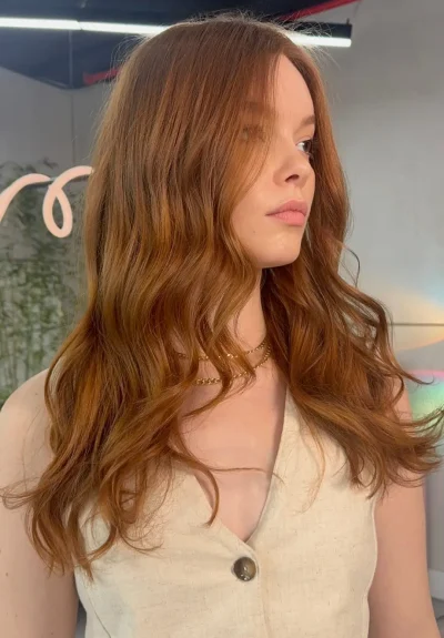 Natural copper hair color on client