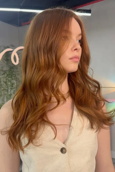 Natural copper hair color on client