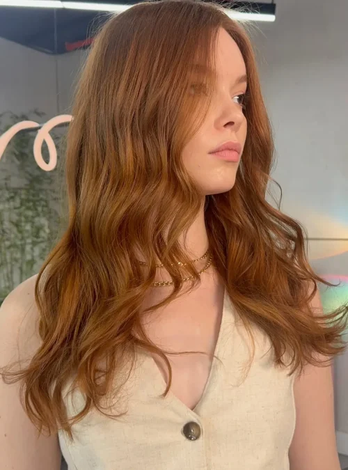 Natural copper hair color on client